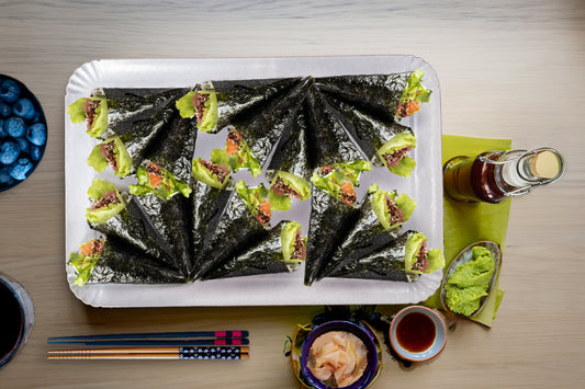 Temaki  mix 18 pièces tartare saumon+ tartare thon+ tartare surimi coktaile+ thon mayo+  poulet mayo